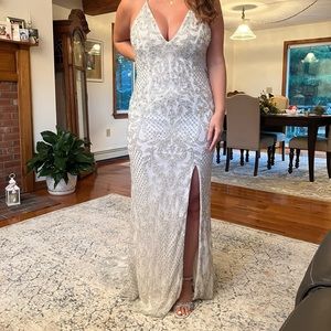 Primavera Couture - 3721 Beaded V-Neck With Slit Gown